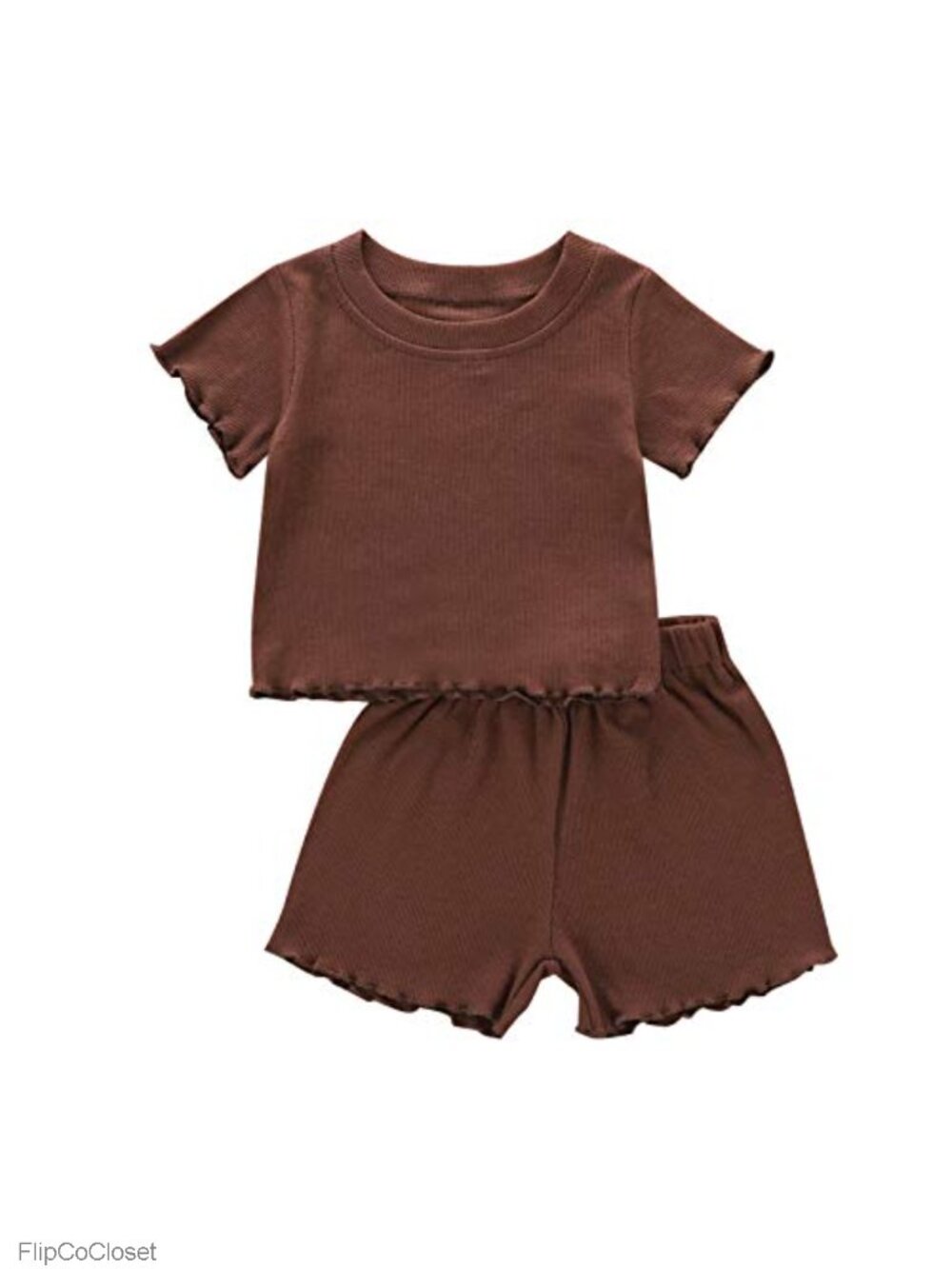 Toddler Girl Ribbed Knit Cotton Short Sleeve Top & Shorts Summer Outfit Set
